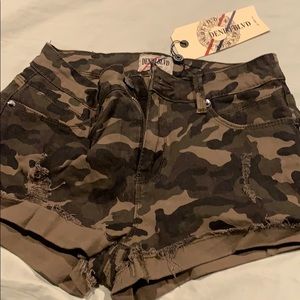 Camo denim shorts